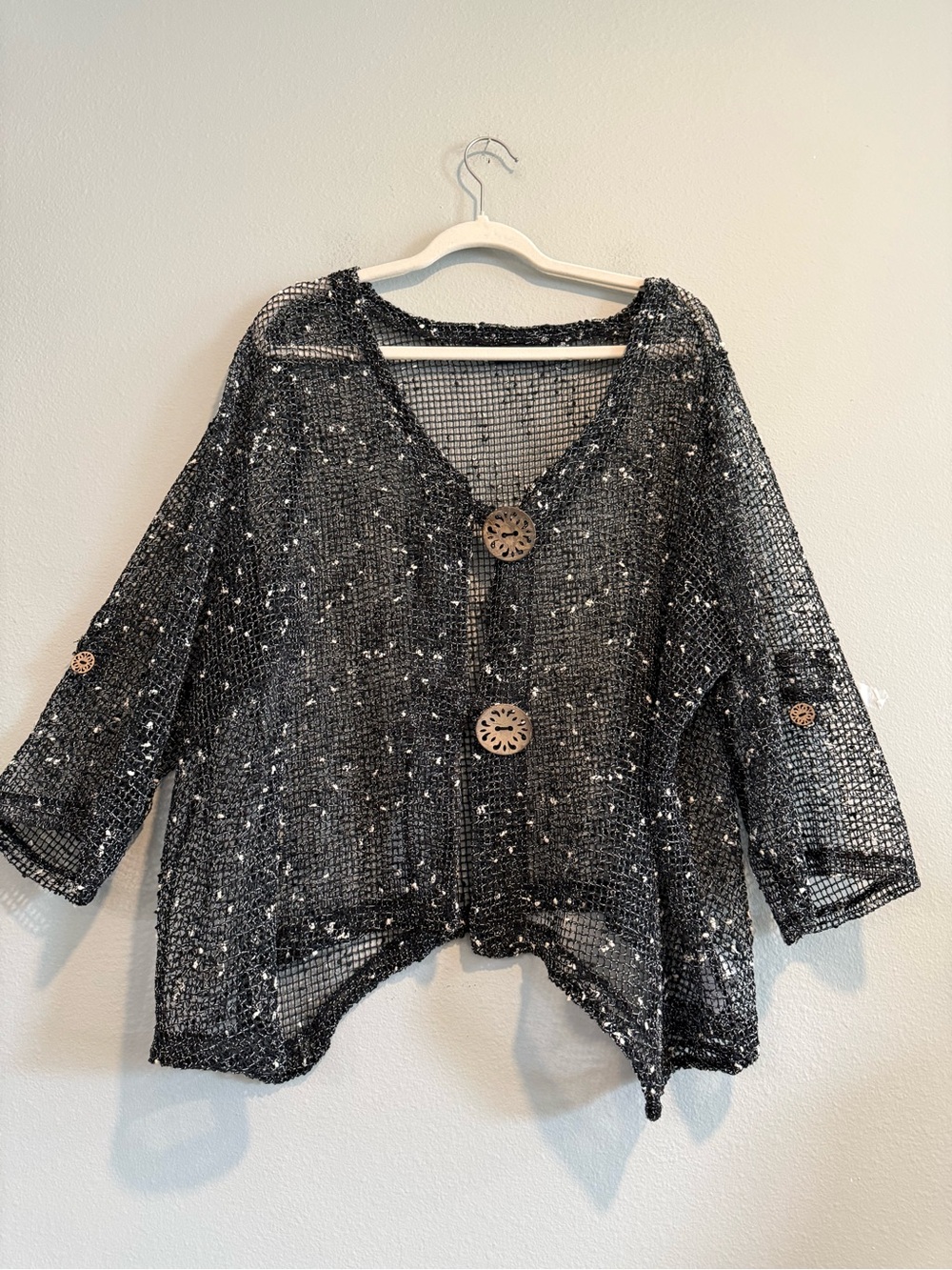 Nina Leonard Open Knit Button Front Knit Cardigan Artsy Beach Lagenlook 3X